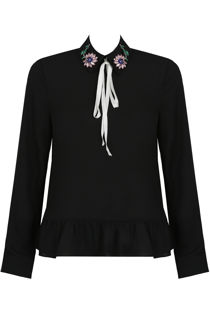 Black Stone Trimming Front Tie Up Tops