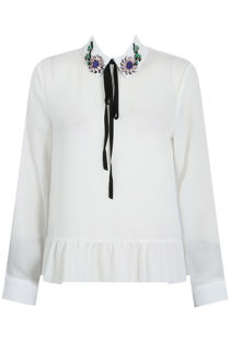White Stone Trimming Front Tie Up Tops