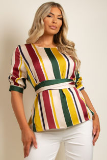 Yellow Stripes Tie Up Belted Top