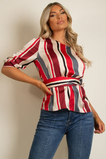 Red Stripes Tie Up Belted Top