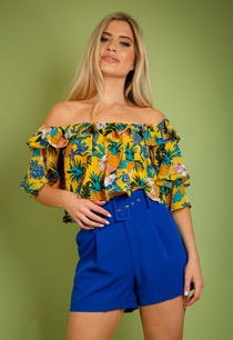 Yellow Floral Flowing Bardot Top