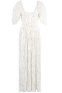 White Polka Dot Pleated Off Shoulder Palazzo Jumpsuit