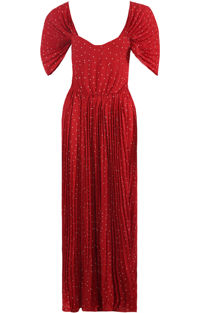 Wine Polka Dot Pleated Off Shoulder Palazzo Jumpsuit