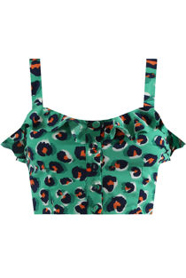 Green Floral Frill Crop Top