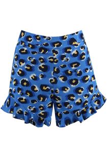 Blue Leopard Frill Hem Shorts