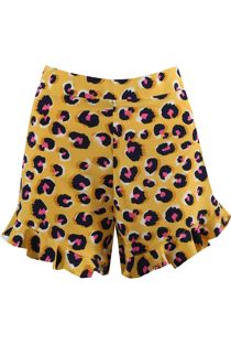 Yellow Leopard Frill Hem Shorts