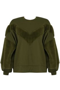 Khaki Sweatshirt With Faux Fur Detail