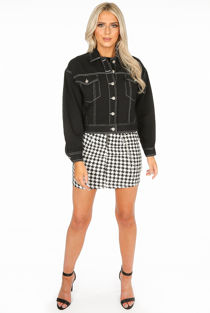 Black Button Through Cropped Denim Jacket