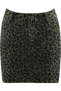 Green Leopard Denim Mini Skirt