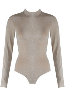 Beige Lurex High Neck Bodysuit