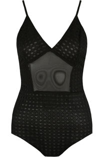 Round Grid Lace Bodysuits black