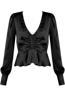 Black Satin Hook Up Peplum Hem Blouse
