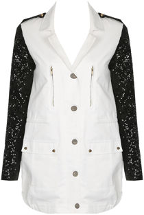 White with Black Sequin Sleeve Military Jacket