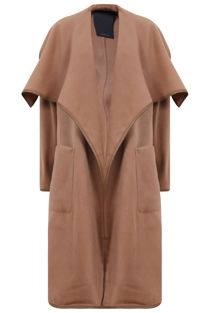 Camel Brushed Felt Waterfall Coat
