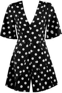 Black Tailored Polka Dot Playsuit