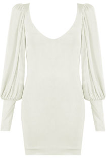 White Suede Pleated Low Neck Shift Dress