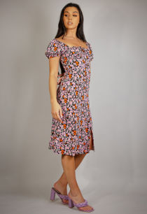 Black Printed Milkmaid Midi Dress