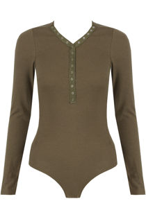 Khaki Push Up Button Trim Bodysuit