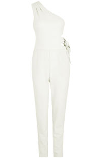 White Side Tie Up One Shoulder Jumpsuit