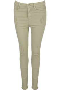Light Khaki Knee Ripped High Waisted Skinny Jeans