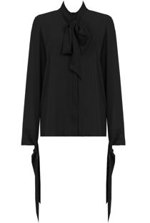 Black Front Tie Up Button Up Tops 