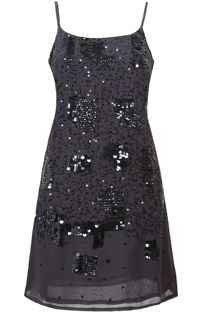 Graphite Sequin Pattern Sleeveless Shift Cocktail Dress