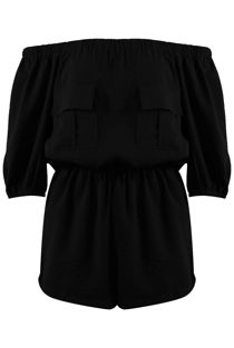 Black Bardot Pockets Detail Playsuit