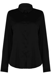 Black Satin Front Button Up Shirt
