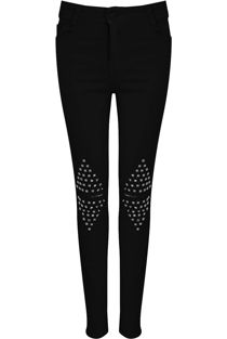 Black Studded Knees Ripped Jeans