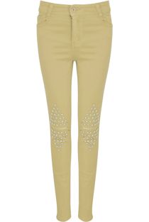 Yellow Studded Knees Ripped Jeans