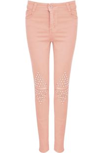 Pink Studded Knees Ripped Jeans