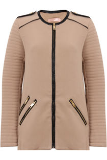 Beige Contrast Detail Round Neck Jacket