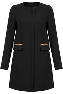 Black Zip Detail Long Double Pocket Coat
