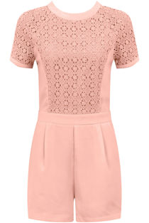 Rose Block Colour Knitted Flower Back Zip Up Playsuit 