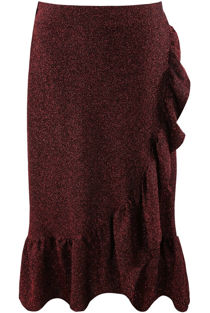 Wine Lurex Frill Trim Midi Skirt