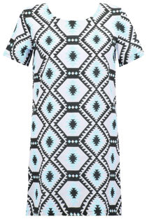 Cyan Symmetrical Diamond Print Shift Dress