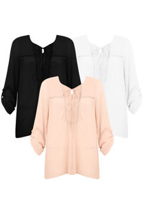 Cheesecloth Tie Neck Blouse - 3 Colours Pack