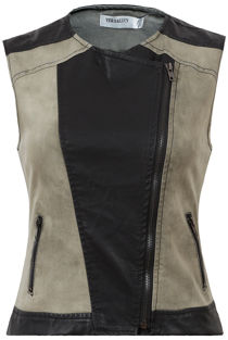 Khaki & Black PVC Contrast Side Pocket Waist Coat