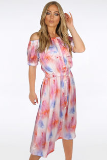 Orange Tie Dye Bardot Button Up Dress