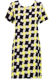 Yellow Block Print Contrast Crepe Shift Dress