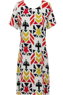 Aztec Pattern Print Crepe Shift Dress