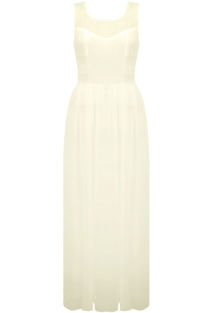Cream Net Panel Detail Back Zip Up Maxi Dress