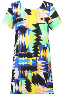 Multicolour Zigzag Print Back Zip Up Shift Dress