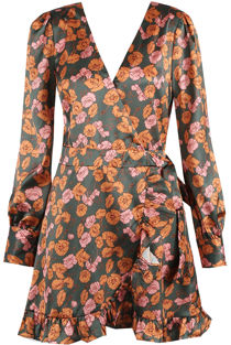 Green Floral Print Wrap Dress