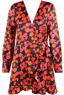 Orange Floral Print Wrap Dress