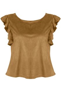 Camel Suede Frilled Sleeve Top