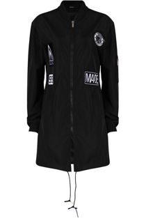 Black Slogan Long Bomber Jacket