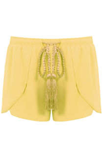 Yellow Front Tie Up Detail Layered Shorts