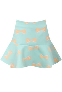 Green Contrast Bow Print Mini Frill Hemline Skirt 