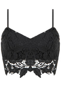 Black Floral Lace Detail Back Zip Up Top